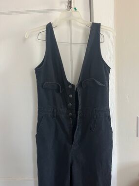 Cider Black Denim Button-Front Jumpsuit